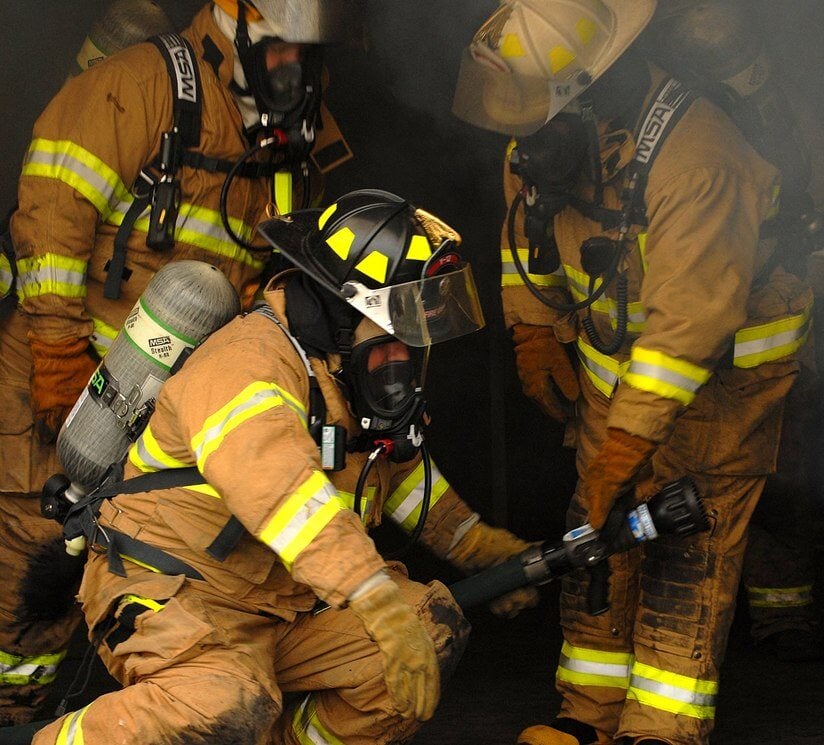 firefighters working