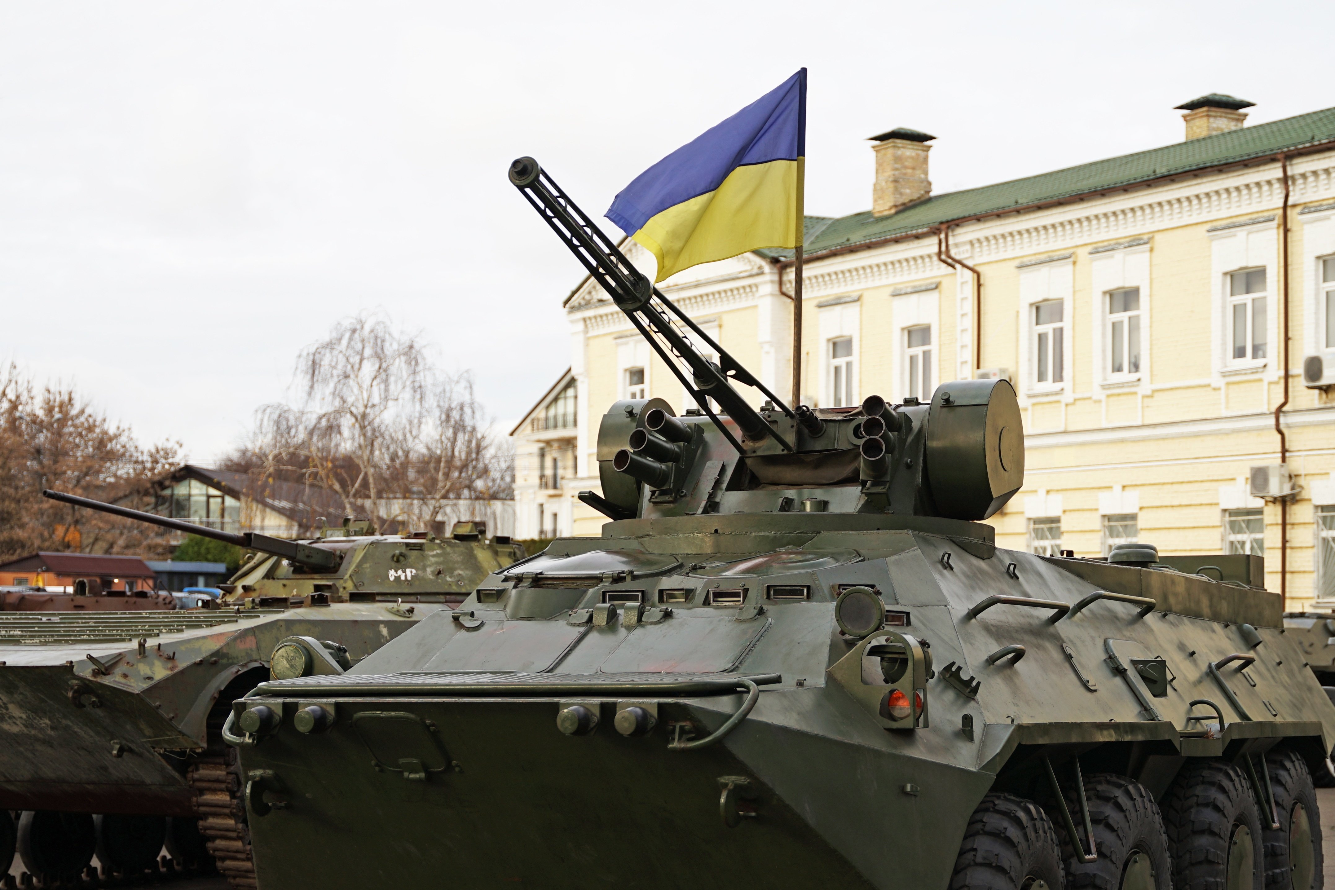 Ukraine flag on military tank